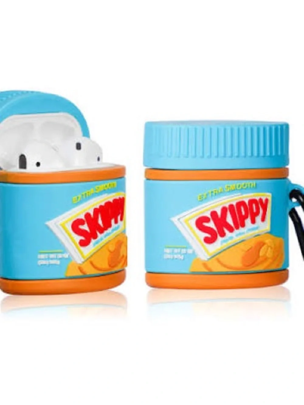 Skippy-Inspired Blue Silicone AirPods Case with Carabiner